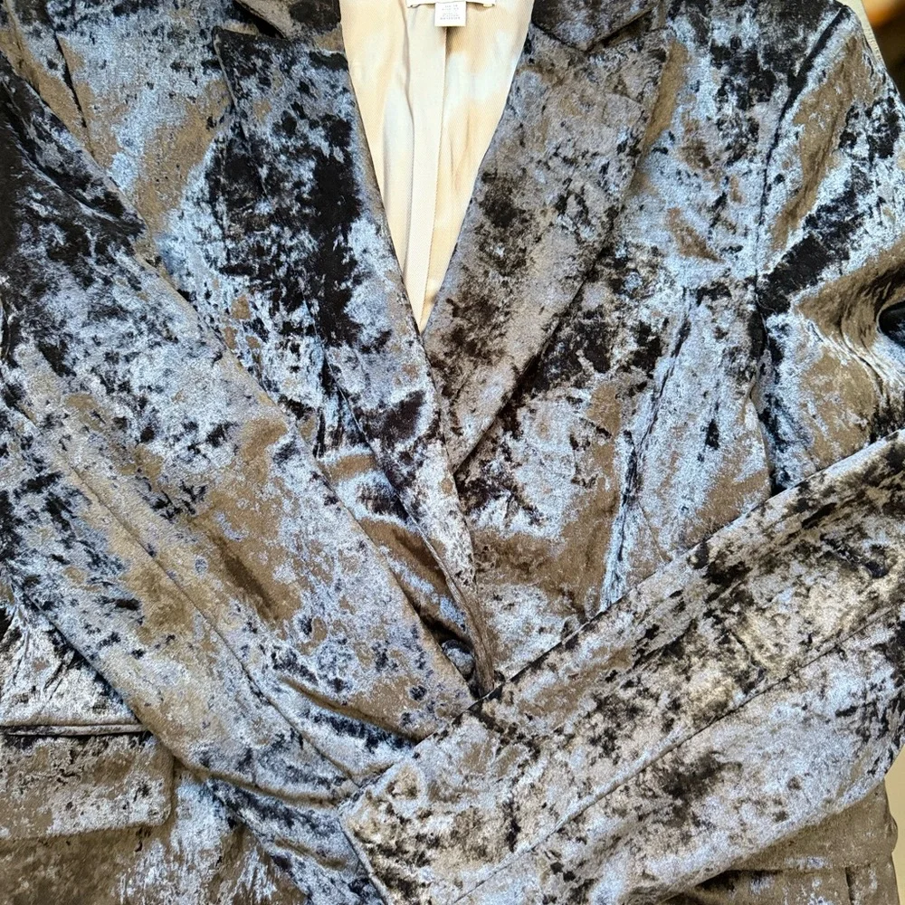 Topshop Black Crushed Velvet Blazer US 10 Double Breasted - Picture 12 of 13